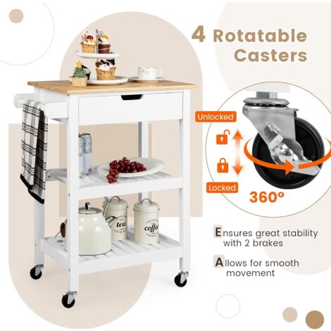 Barwagen Mit 3 Etagen & Rollen – Küchenwagen Mit Wein-/Glashalter, 33x43x84 Cm (rustikales Braun)