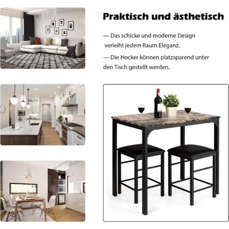Bartisch Set 3-teilig Industrie Style - 100cm Barhöhe Mit 2 Hockern Braun