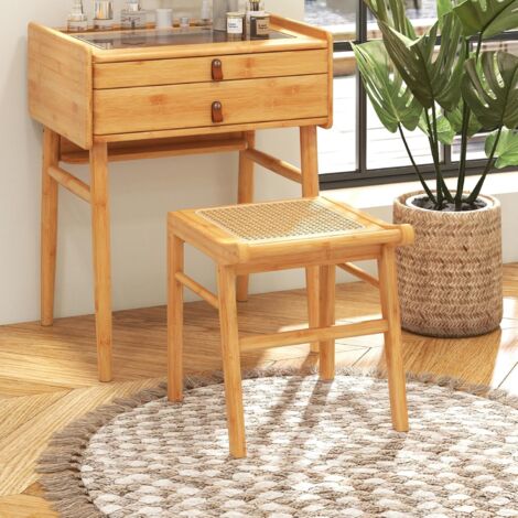 COSTWAY Sitzhocker, Schminkhocker aus Bambus, Hocker fr schminktisch bis  120 kg belastbar, Kleiner Kosmetikhocker mit Rattan-Oberflche fr  Ankleidezimmer, Wohnzimmer, Schlafzimmer