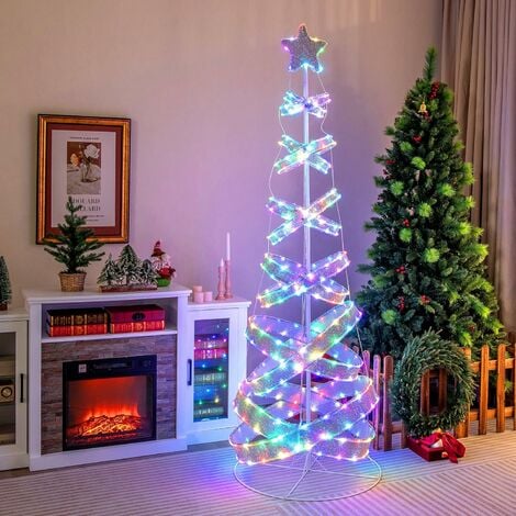 COSTWAY LED Spiral Weihnachtsbaum, 210cm beleuchteter Tannenbaum, 341 LEDs,  34 Lichtmodi, klappbar, Led Lichterbaum Spiralbaum mit