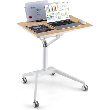 COSTWAY Laptoptisch, Bett, höhenverstellbar 77-107cm, mit Rollen, Aluminium, Stehschreibtisch