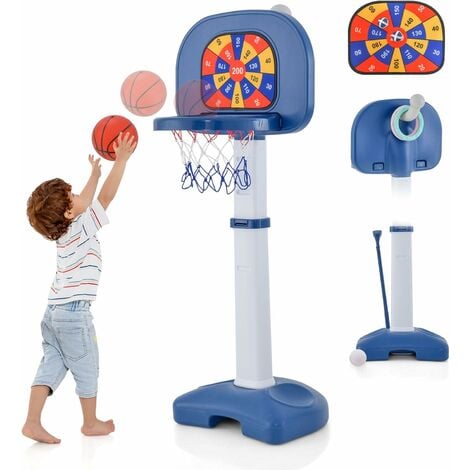 COSTWAY 4 in 1 Kinder Basketballkorb Set, Basketballständer 100-140cm  höhenverstellbar & Ringwurf & Klebeball 