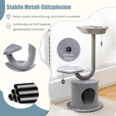 COSTWAY Kratzbaum, 106 cm Katzenbaum mit gebogenem Metallrahmen,  Kratzsule, Liegeflche & Hhle, Katzenkratzbaum, Kletterbaum, Katzenhaus,  Katzenmbel fr groe und kleine Katzen, Grau