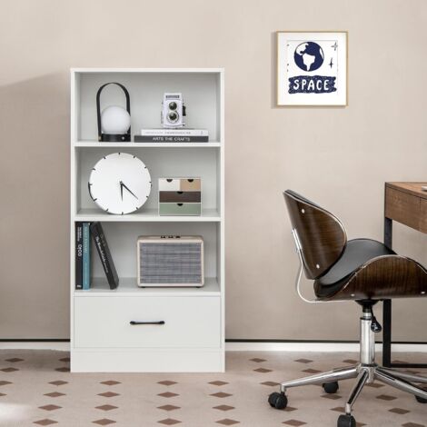 COSTWAY 120cm Bücherregal mit Schubladen, 4 Ebenen Lagerregal aus Holz
