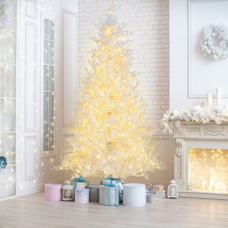 COSTWAY 180 cm Weihnachtsbaum Künstlich mit Beleuchtung, Tannenbaum mit  Schnee, 11 Lichtmodi, 2 Lichtfarben, beleuchteter Christbaum