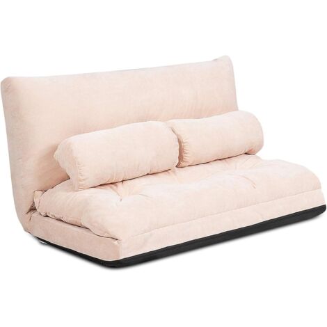 COSTWAY Bodensofa Sofabett klappbar, 6-stufig einstellbares Bodensessel, Bodenstuhl mit 2 Kissen, Boden Sitzkissen mit Rückenlehne, Klappsofa gepolstert Sofa Bett für Schlafzimmer Wohnzimmer (Beige) (1/5)