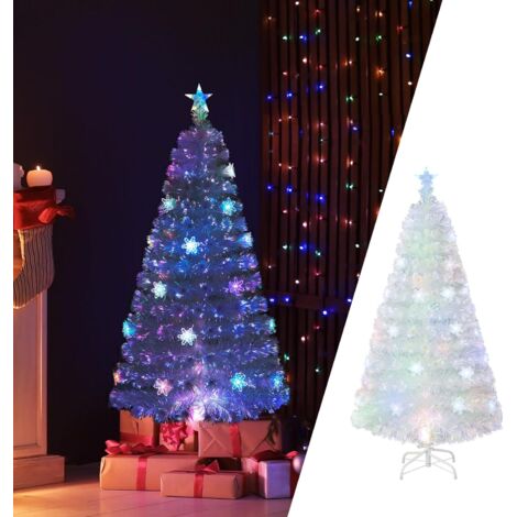 COSTWAY Weihnachtsbaum Künstlich mit Beleuchtung, Tannenbaum mit bunten LED-Lichtern & Glasfaser & Sternspitze, Christbaum für Zuhause Büro Geschäfte Hotels, Weiß (120 cm) (1/5)