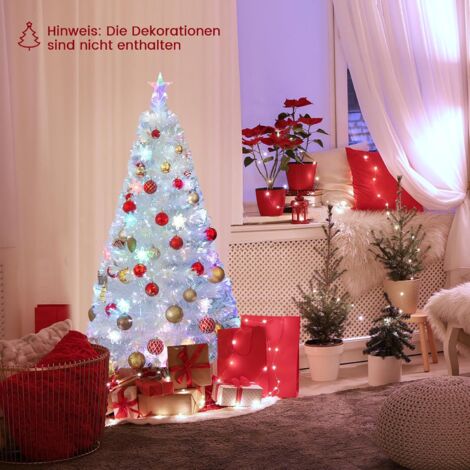 COSTWAY Weihnachtsbaum Knstlich mit Beleuchtung, Tannenbaum mit bunten  LED-Lichtern & Glasfaser & Sternspitze, Christbaum fr Zuhause Bro  Geschfte Hotels, Wei (120 cm)