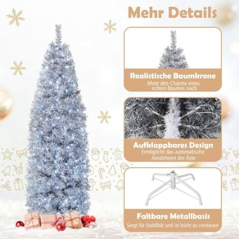 COSTWAY 180cm Künstlicher Weihnachtsbaum Bleistift, LED beleuchteter