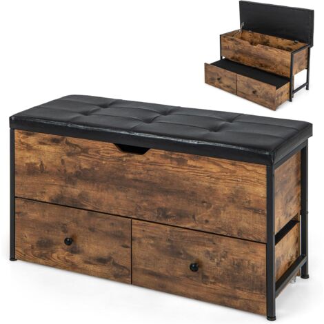 COSTWAY Schuhbank mit Sitzkissen, 2 Schubladen, Rollen, Sitzbank gepolstert mit Schutzhüllen, Verstellbarer Fußstützen, aufklappbare Schuhregal mit Stauraum, bis 150kg, 101 x 41 x 58 cm (1/5)