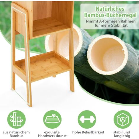 COSTWAY Bücherregal Aus Bambus, 4 Ebenen, A-Form – Stehendes Regal Für Kleine Räume, 80 Cm Hoch