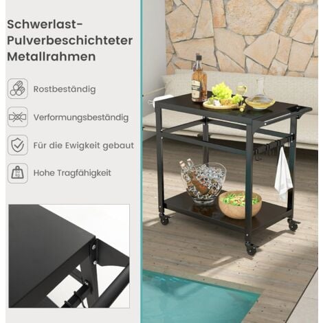 COSTWAY Grillwagen Grilltisch Outdoor, Pizzatisch mit 2 Ablagen & 4 ...