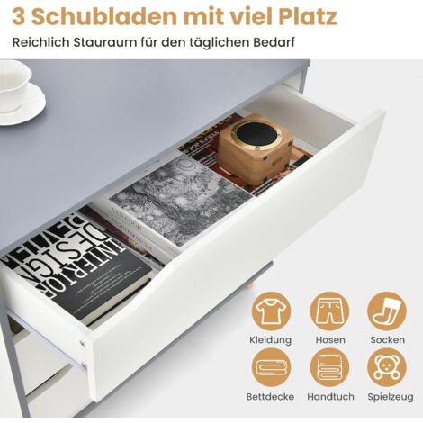COSTWAY Kommode mit Schubladen, Sideboard Holz, Schubladenschrank für Schlafzimmer & Garderobe, weiß & grau, 75 x 42 x 75 cm