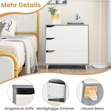 COSTWAY Kommode mit Schubladen, Sideboard Holz, Schubladenschrank für Schlafzimmer & Garderobe, weiß & grau, 75 x 42 x 75 cm