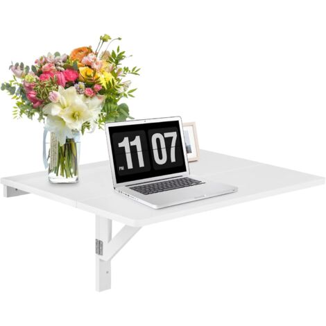 COSTWAY Wandmontierter Klapptisch, 80 x 60 cm, klappbarer Wandtisch, platzsparender Küchentisch Wandklapptisch für Küche Esszimmer Arbeitszimmer (Weiß)