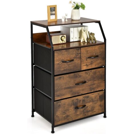 COSTWAY Kommode mit 4 Schubladen, Sideboard mit 4 faltbaren Stoffschubladen & Metallrahmen, Aufbewahrungsschrank industriell für Wohnzimmer Schlafzimmer, 60 x 39 x 96cm