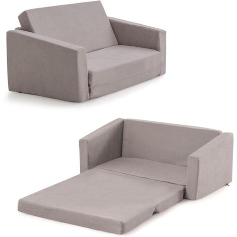 COSTWAY 2 in 1 Kindersofa klappbar, Kindersessel gepolstert zum Ausklappen mit Samtstoff, Kindercouch Klappsofa umwandelbar für Kinderzimmer Spielzimmer, 77 x 43 x 40 cm (Dunkelgrau)