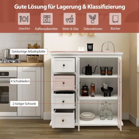 COSTWAY Küchenhochschrank 170cm - Moderner Buffetschrank Mit Schubladen & Glastüren Für Küche & Esszimmer