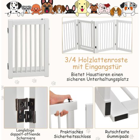 COSTWAY Absperrgitter Hunde 76 cm hoch, 4 Paneele Schutzgitter Holz mit