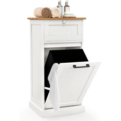 COSTWAY Wscheschrank mit Wschekorb, Wschesammler mit Schublade,  Tischplatte aus Bambus, Badezimmerschrank, Badschrank fr Badezimmer,  Waschkche, 40 x 37 x 82 cm, Wei