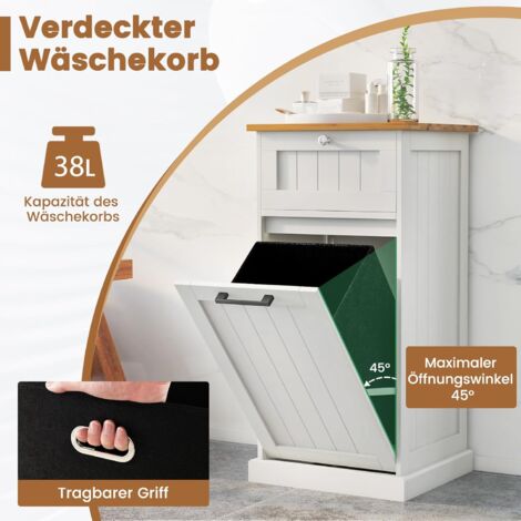 COSTWAY Wscheschrank mit Wschekorb, Wschesammler mit Schublade,  Tischplatte aus Bambus, Badezimmerschrank, Badschrank fr Badezimmer,  Waschkche, 40 x 37 x 82 cm, Wei