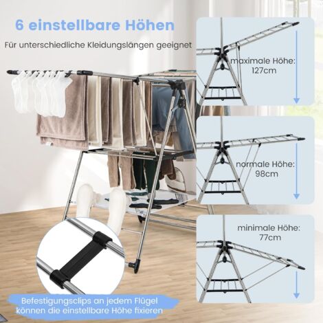 Stand-Trockenständer Mit 4 Ebenen & Aufhänger – Höhenverstellbar, Bis 600 Lb, 160x35x194 Cm, Weiß