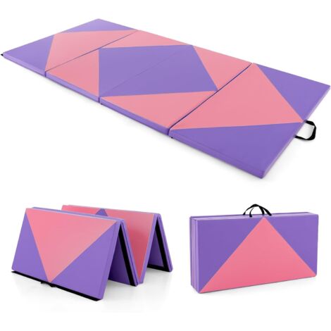 COSTWAY Weichbodenmatte klappbar, Gymnastikmatte tragbar, Yogamatte Turnmatte Klappmatte Fitnessmatte 240 x 120 x 5 cm Violett
