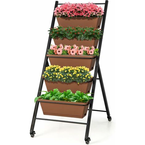 COSTWAY Vertikales Hochbeet mit 5 Etagen, Vertikalbeet mit Rollen