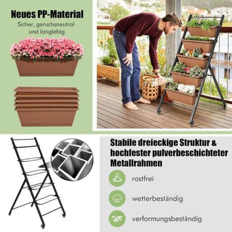 COSTWAY Vertikales Hochbeet mit 5 Etagen, Vertikalbeet mit Rollen