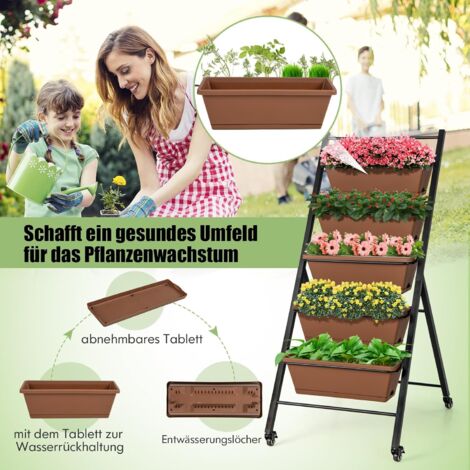 COSTWAY Vertikales Hochbeet mit 5 Etagen, Vertikalbeet mit Rollen