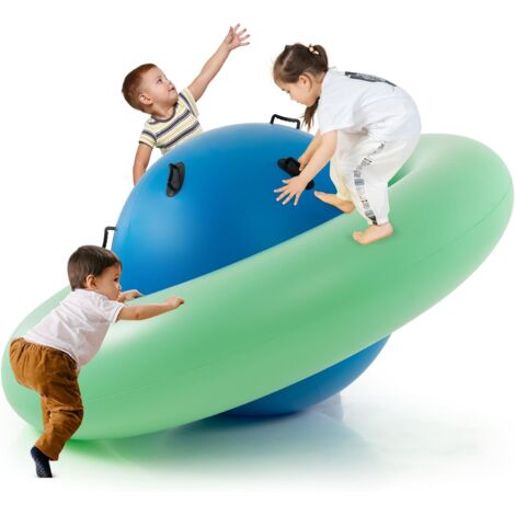 COSTWAY Aufblasbare Kuppelwippe für Kinder, 223 cm große Kinderwippe zum Rollen, Neigen, Klettern & Hüpfen mit 6 integrierten Griffen, Outdoor-Wippe für Kinder ab 5 Jahren Grün + Blau
