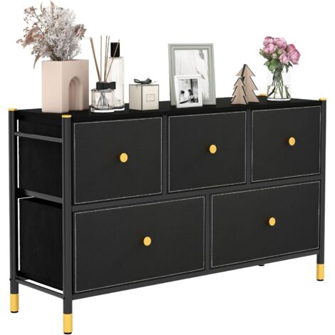 COSTWAY Stoffkommode mit 5 Schubladen, Schubladenkommode mit Metallrahmen, Sideboard mit Verstellbarer Fußpads & Kippsicherung, Korbregal für Wohnzimmer, Schlafzimmer, Flur