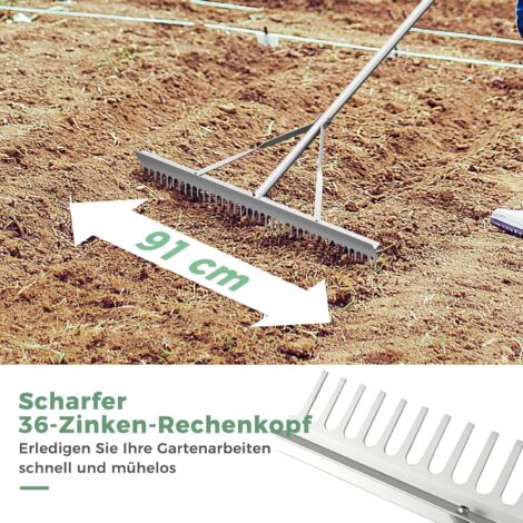 Rechen Rasen COSTWAY Rechen, Gartenrechen aus Aluminium mit 91 cm breitem Rechenkopf ...
