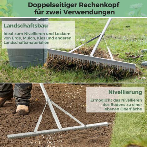 Rechen Rasen COSTWAY Rechen, Gartenrechen aus Aluminium mit 91 cm breitem Rechenkopf ...