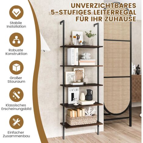 NUMENN 5-Etagen Bücherregal Aus Metall – Grau, 57x31 Cm Pro Brett, Bis 13,6 Kg Pro Ablage
