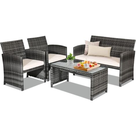 COSTWAY 4teiliges Gartenmöbel Set, Polyrattan Balkonmöbel Set mit