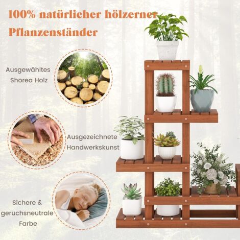 COSTWAY Pflanzenregal mit 6 Ebenen, Blumenregal Holz, Blumenständer