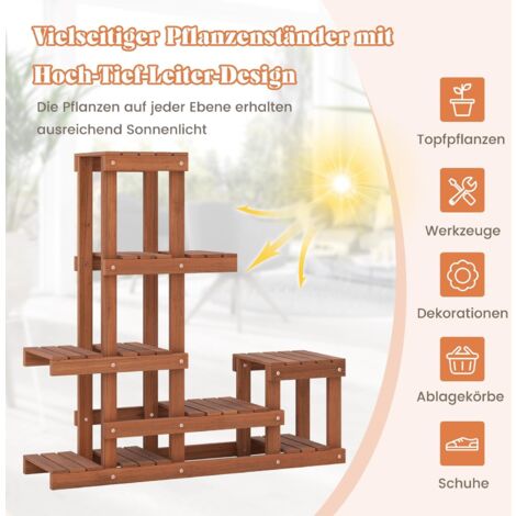 COSTWAY Pflanzenregal mit 6 Ebenen, Blumenregal Holz, Blumenständer