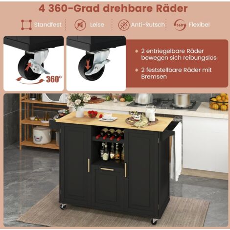 Shintenchi Kücheninselwagen Mit Stauraum - Rollbarer Beistelltisch Mit Arbeitsplatte, Schubladen & Handtuchhalter