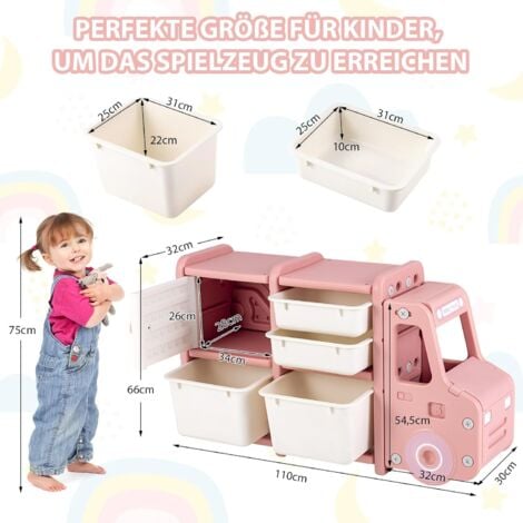 HOMCOM Kinder Bücherregal Mit Schublade - 3 Fächer Rosa 60x30x90cm