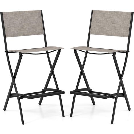 COSTWAY 2er Set Outdoor Barhocker, klappbare Barstühle mit Rückenlehne und Fußstütze, Tresenhocker bis zu 150 kg belastbar, Sitzhöhe 71 cm, Gartenstühle für Balkon, Garten & Poolbereich