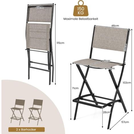 COSTWAY 2er Set Outdoor Barhocker, klappbare Barstühle mit Rückenlehne