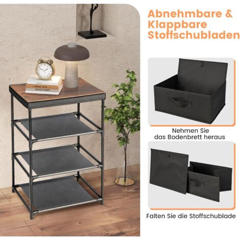 COSTWAY Nachttisch mit 3 Stoffschubladen, Beistelltisch mit Metallrahmen, Aufbewahrungsschrank Stoffkommode für Schlafzimmer, Wohnzimmer, Flur Schwarz