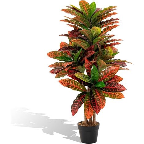 COSTWAY Kunstpflanze 100 cm, Künstliche Pflanze Kroton, Palmenbaum mit