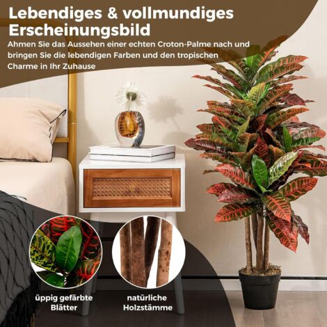 COSTWAY Kunstpflanze 100 cm, Knstliche Pflanze Kroton, Palmenbaum mit  bunten Blttern & natrlicher Holzstamm, Kunstbaum im Topf, Tropische Palme  Zimmerpflanze, fr Bro Zuhause, Rot+Grn
