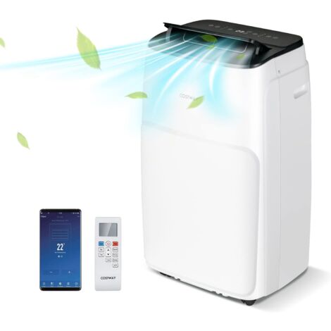 COSTWAY Heizkörper 5in1 mobile Klimaanlage leise, 14000BTU Klimagerät mit Abluftschlauch Entfeuchter, tragbar 45m², 56db, 16℃-32℃, Fernbedienung, app [Energieklasse A]
