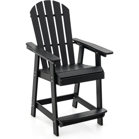 COSTWAY Hoher Adirondack Stuhl mit Fußstütze, wetterfester Barhocker aus HDPE, Balkonstuhl mit Armlehne, Outdoor Adirondack Chair für Garten, Terrasse Schwarz