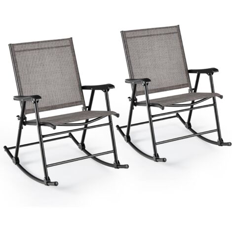 COSTWAY Klappbarer Schaukelstühle, 2er Set Gartenstühle mit atmungsaktivem Sitzstoff, Schaukelsessel für Hinterhof, Terrasse, Poolbereich (1/5)