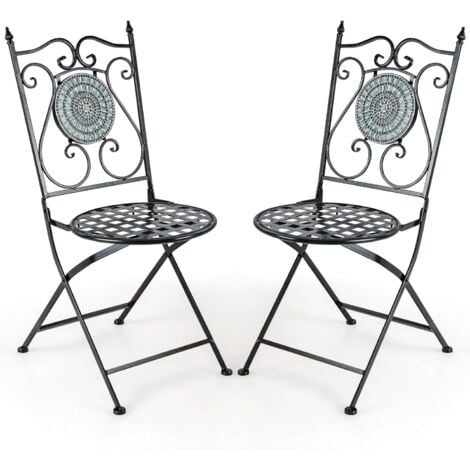 COSTWAY Gartenstühle 2er Set, Mosaik Klappstühle, klappbare