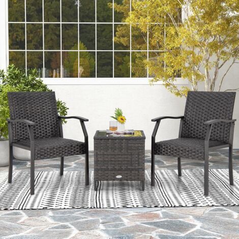 COSTWAY 3teiliges Gartenmöbel Set, Rattan Balkonset mit 2 Stühlen und